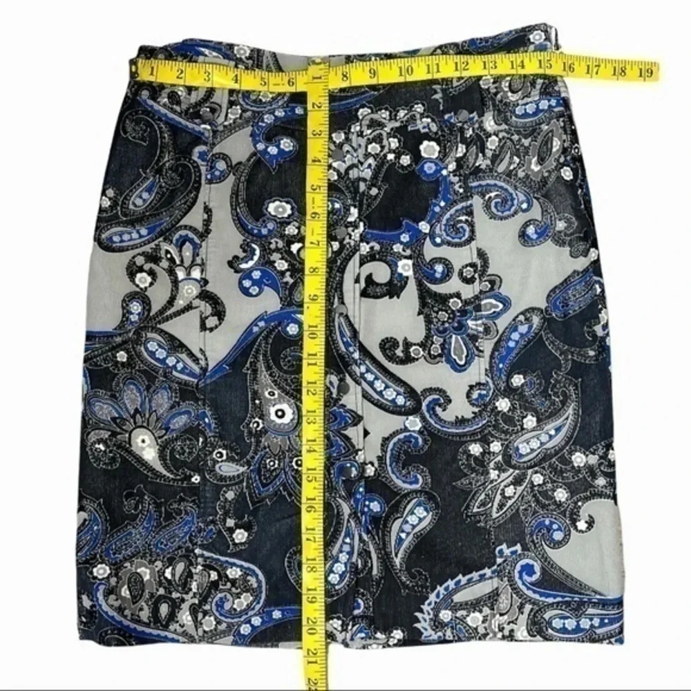 ETCETERA size 4 blue gray paisley print corduroy skirt